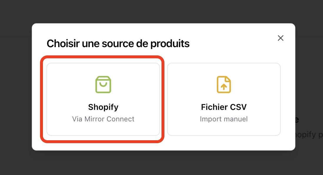 Mirror Admin source picker with Shopify selected